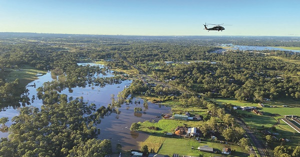 Bushfire arial shot of Richmond during the Floods Defence media photo