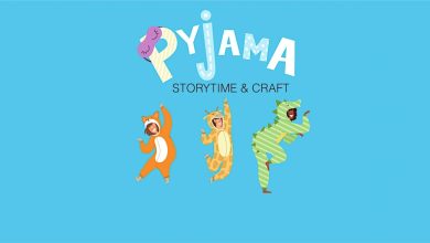 Pyjama storytime & craft banner at Vinegar Hill Library