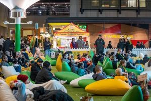Crowd watching the Matildas at Rouse Hill Town Centre
