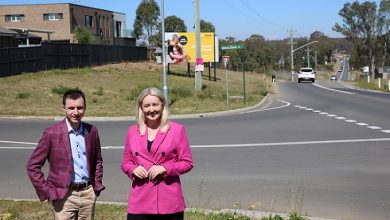 Mayors Peter Gangemi and Sarah McMahon at the intersection of Boundary Road and Brocklebank Street