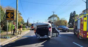 Overturned vehicle at Pennant Hills Road, Carlingford