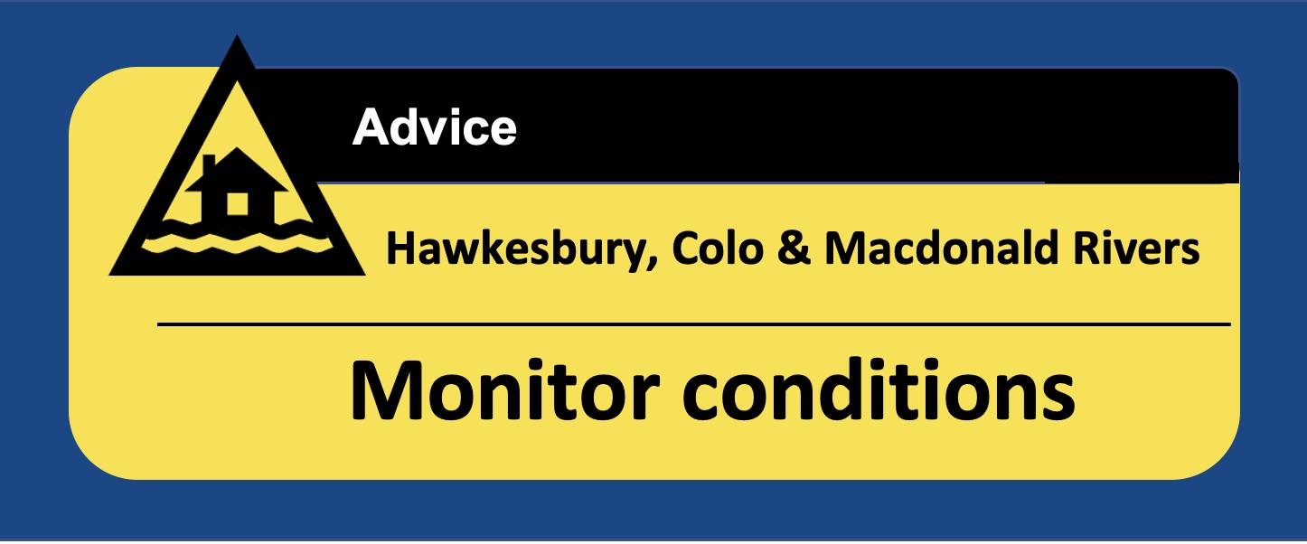 NSW SES flood warning Advice on Hawkesbury, Colo, and Macdonald Rivers