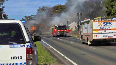 Truck crash and vehicle fire