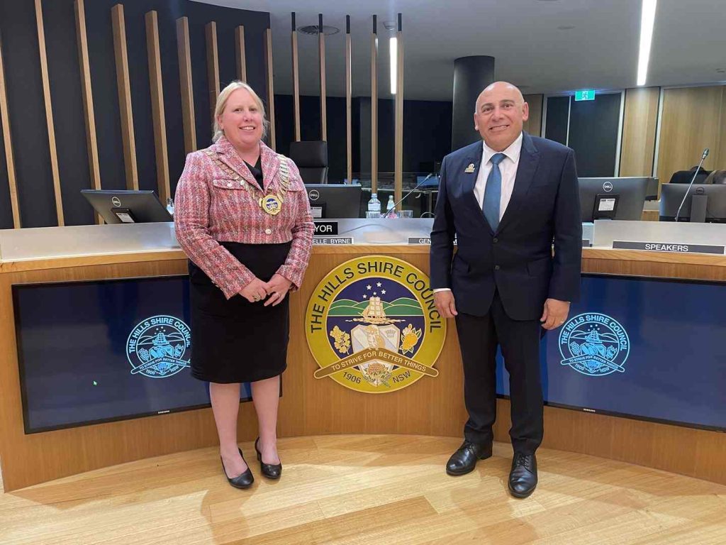 Mayor of The Hills Shire Dr Michelle Byrne and Deputy Mayor of The Hills Shire Frank De Masi