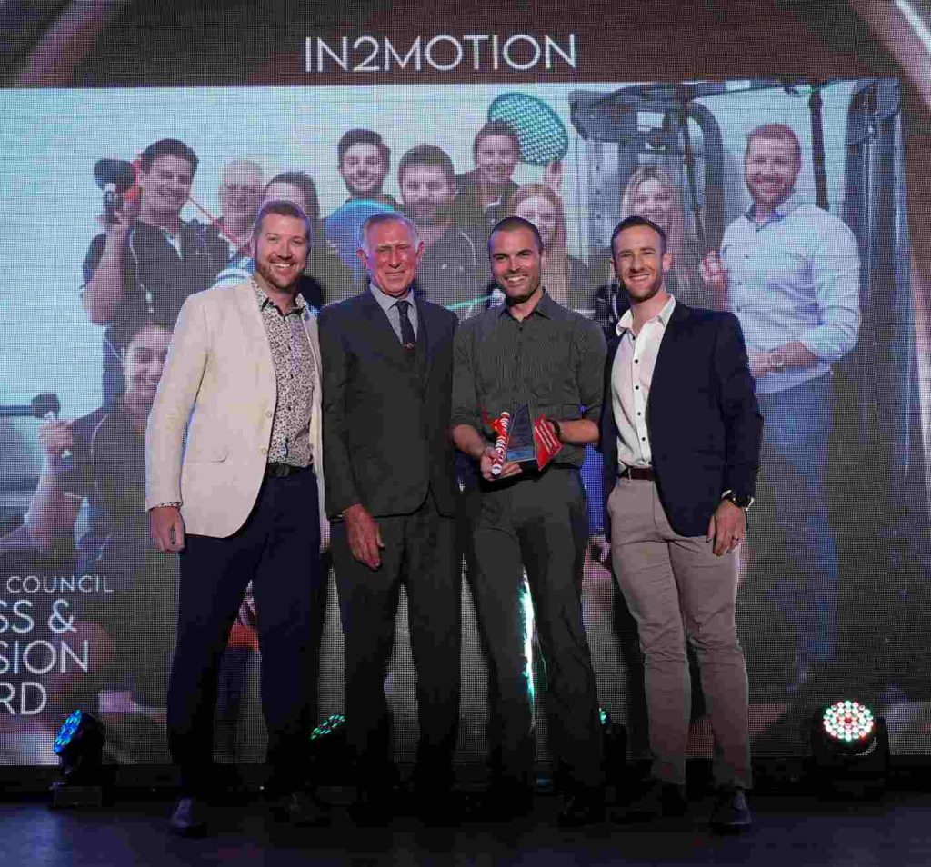 Community Access and Inclusion Award winners In2Motion with Mayor Les Sheather at the Hawkesbury Local Business Awards
