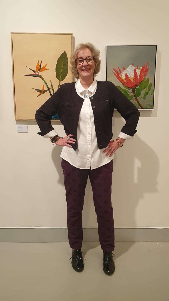Artist Hadijah Munting with her works, One of a Kind (left) and Autumn (right) at the Hawkesbury Now 2024 exhibition