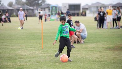 Soccer activities at the opening of Stringer Road Reserve in North Kellyville