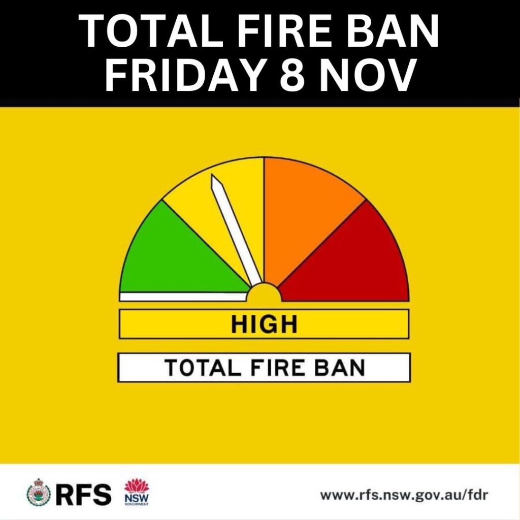 Total Fire Ban 8 November 2024 announcement