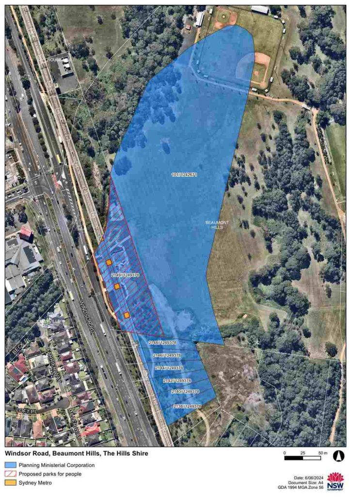 Caddies Creek reserve land for the Hills Shire Council